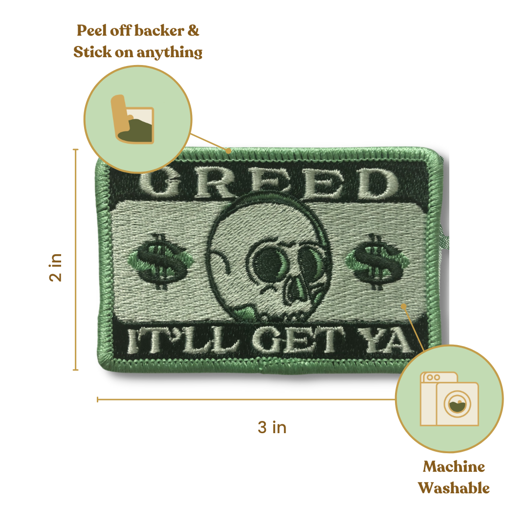 Greed Embroidered Sticker Patch